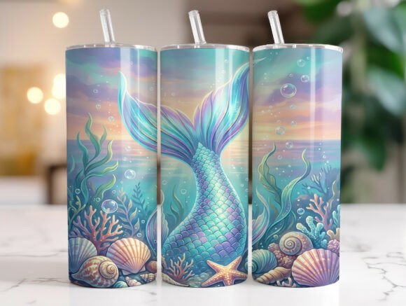 Ocean Mermaid Tail Seashell Tumbler Wrap