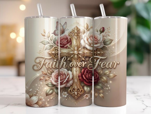 Review of Faith over Fear Floral Cross Tumbler PNG