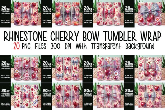 Rhinestone Cherry Bow Tumbler Wrap Bundle