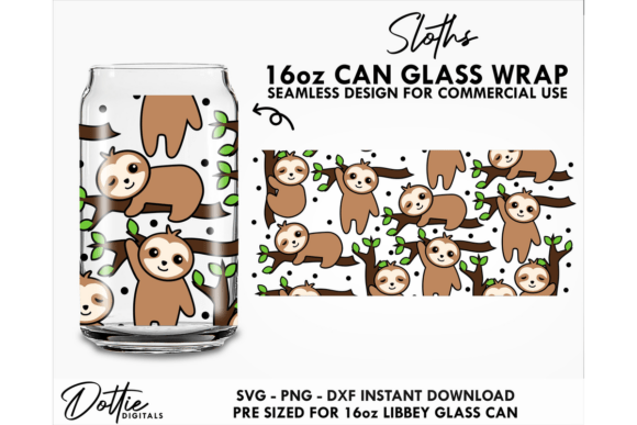 Sloths 16oz Glass Can Wrap SVG Review