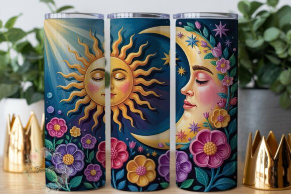 Sun Moon Floral Celestial Tumbler Wrap