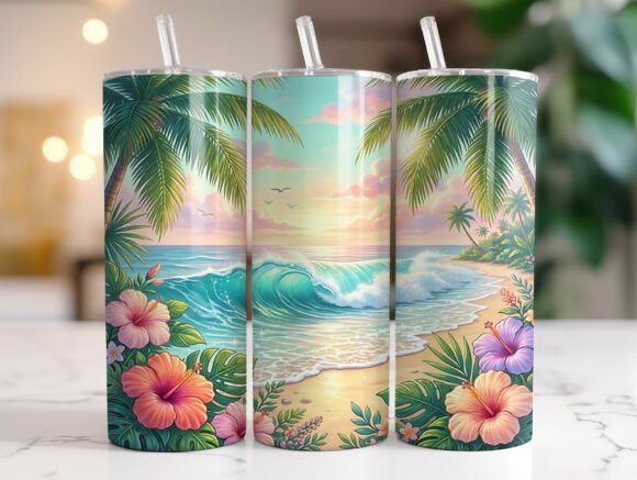 Tropical Beach Wave Hibiscus Tumbler PNG Review